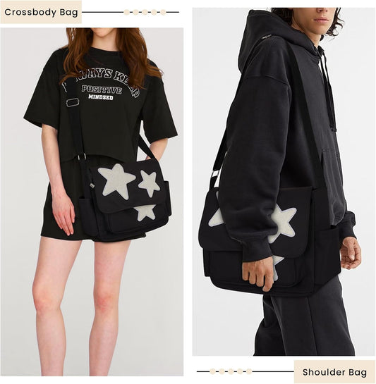 Aesthetic Messenger Bag Cute Tote Bags Y2K Star Shoulder Bag Canvas Tote Bag Kawaii Crossbody Bag for Women