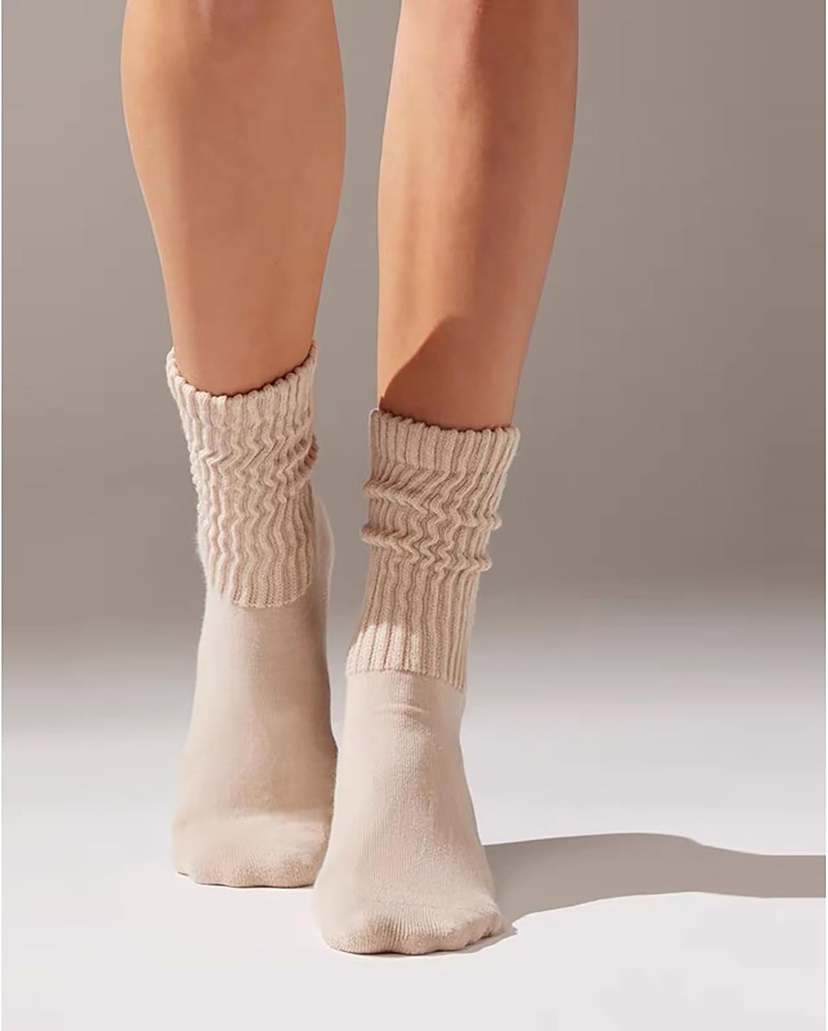 Crew Socks For Women Multipairs Cotton Cushioned Athletic Socks Retro Slouch Socks Mid Calf Rib Tube Socks