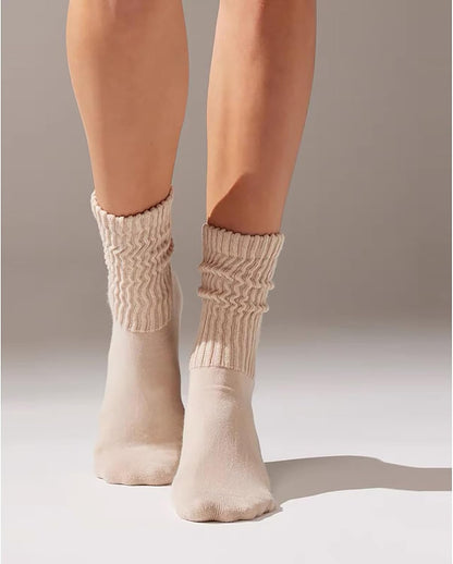 Crew Socks For Women Multipairs Cotton Cushioned Athletic Socks Retro Slouch Socks Mid Calf Rib Tube Socks
