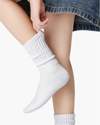 Crew Socks For Women Multipairs Cotton Cushioned Athletic Socks Retro Slouch Socks Mid Calf Rib Tube Socks