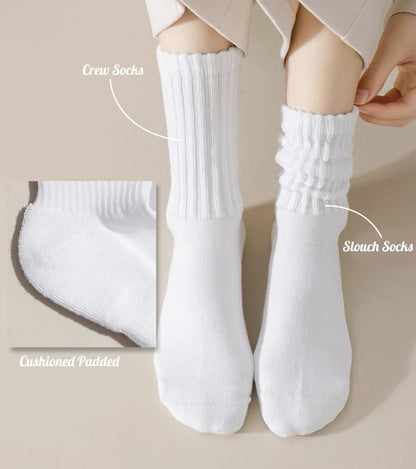 Crew Socks For Women Multipairs Cotton Cushioned Athletic Socks Retro Slouch Socks Mid Calf Rib Tube Socks