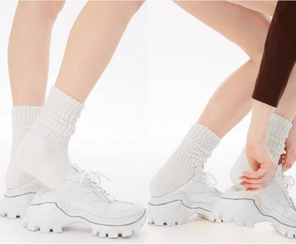 Crew Socks For Women Multipairs Cotton Cushioned Athletic Socks Retro Slouch Socks Mid Calf Rib Tube Socks