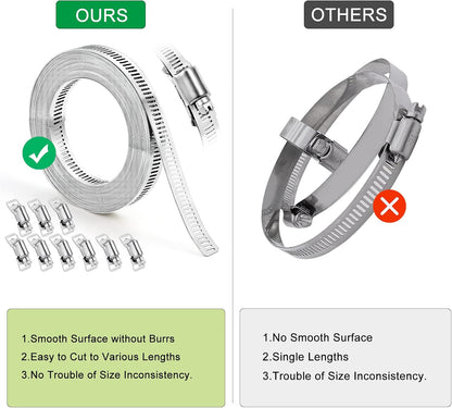 Hose Clamp, DIY 20 FT Metal Strapping with Holes + 9 Fasteners, Hose Clamps Stainless Steel, Large Adjustable Worm Gear Hose Clamps Pipe Clamps Band Clamp for Pipe Automotive Mechanical Applications