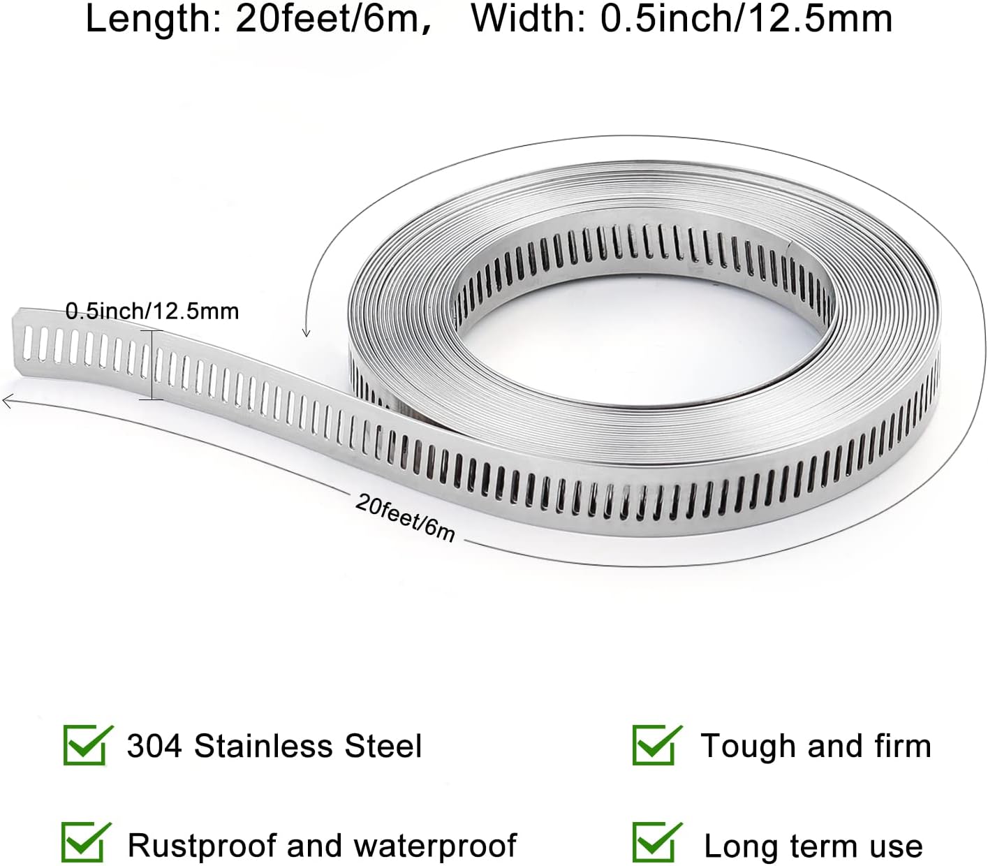 Hose Clamp, DIY 20 FT Metal Strapping with Holes + 9 Fasteners, Hose Clamps Stainless Steel, Large Adjustable Worm Gear Hose Clamps Pipe Clamps Band Clamp for Pipe Automotive Mechanical Applications