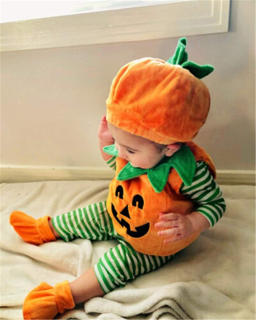 Toddler Baby Girl Boy Halloween Pumpkin Costume Sleeveless Tee Top with Hat Outfits