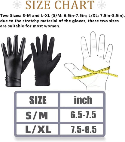 Womens Winter Leather Gloves Touch Screen Wool Lined Windproof Warm Suede Fashion Dress Gloves