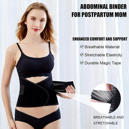 Elastic Postpartum Belly Wrap, Breathable Abdominal Binder, Skin Friendly Post Partum Belly Band, Body Slimming C Section Postpartum Belly Wrap (Black, XX-Large)