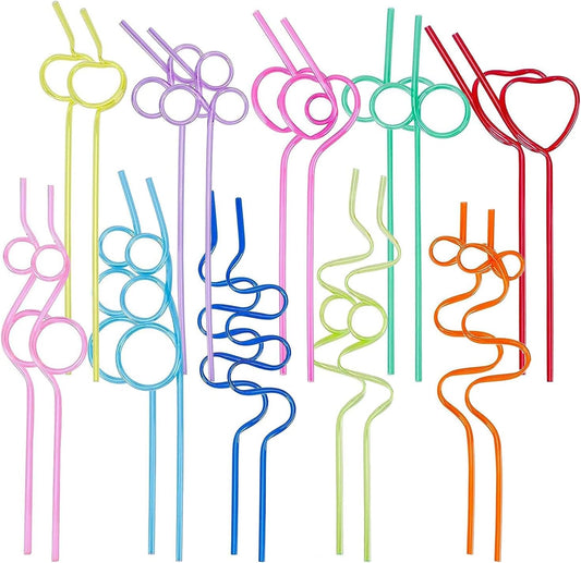 20 Pcs Crazy Straws,Reusable Silly Colorful Drinking Straws Creative Bar Twirly Colorful Fun Varied Twists Straws Loop Curly Swirly Straw for Kids Adults Birthday Wedding Cocktail Decor