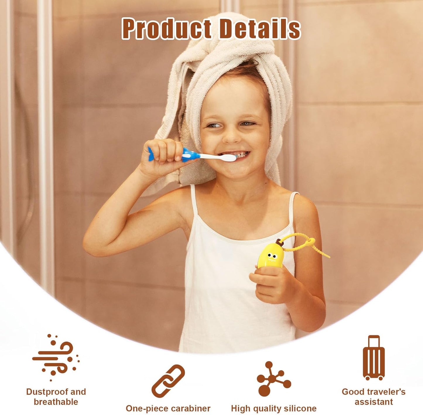 2PCS Banana Toothbrush Case, Portable Toothbrush Holder with Silicone Toothpaste Dispenser, Compact Hanging Travel Organizer for Home Camping Outdoor (Yellow)