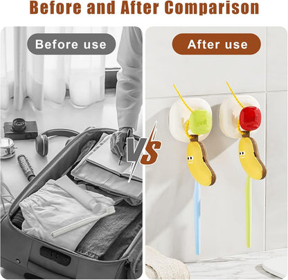 2PCS Banana Toothbrush Case, Portable Toothbrush Holder with Silicone Toothpaste Dispenser, Compact Hanging Travel Organizer for Home Camping Outdoor (Yellow)