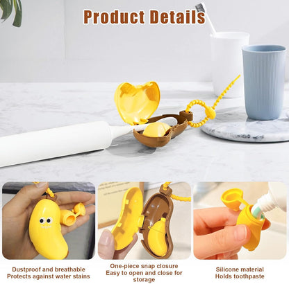 2PCS Banana Toothbrush Case, Portable Toothbrush Holder with Silicone Toothpaste Dispenser, Compact Hanging Travel Organizer for Home Camping Outdoor (Yellow)