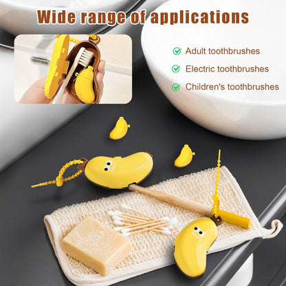 2PCS Banana Toothbrush Case, Portable Toothbrush Holder with Silicone Toothpaste Dispenser, Compact Hanging Travel Organizer for Home Camping Outdoor (Yellow)