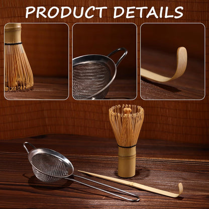 Matcha Whisk Set,Bamboo Matcha Whisk Set,Bamboo Matcha Whisk (Chasen),Traditional Scoop (Chashaku),Stainless Steel Sifter,Japanese Tea Tools for Ceremony