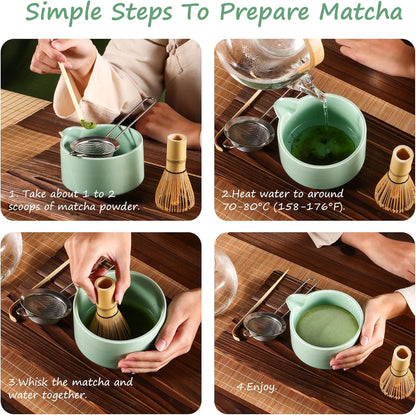 Matcha Whisk Set,Bamboo Matcha Whisk Set,Bamboo Matcha Whisk (Chasen),Traditional Scoop (Chashaku),Stainless Steel Sifter,Japanese Tea Tools for Ceremony