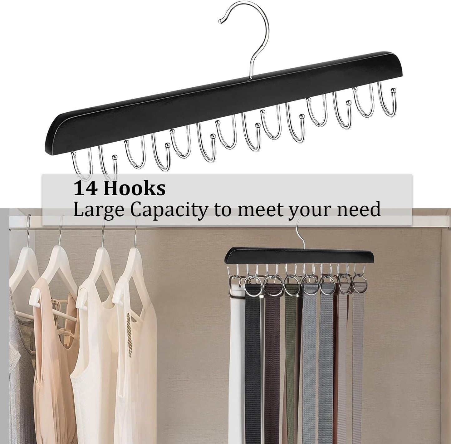 Belt Hanger Belt Organizer Tie Rack Tank Top Bra Hanger Tie Hanger Bra Organizer for Closet with 14 Hooks,Upgraded 360°Rotating,Space Saver for Underwear & Tie Storage 1pcs
