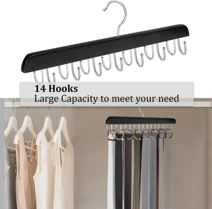 Belt Hanger Belt Organizer Tie Rack Tank Top Bra Hanger Tie Hanger Bra Organizer for Closet with 14 Hooks,Upgraded 360°Rotating,Space Saver for Underwear & Tie Storage 1pcs
