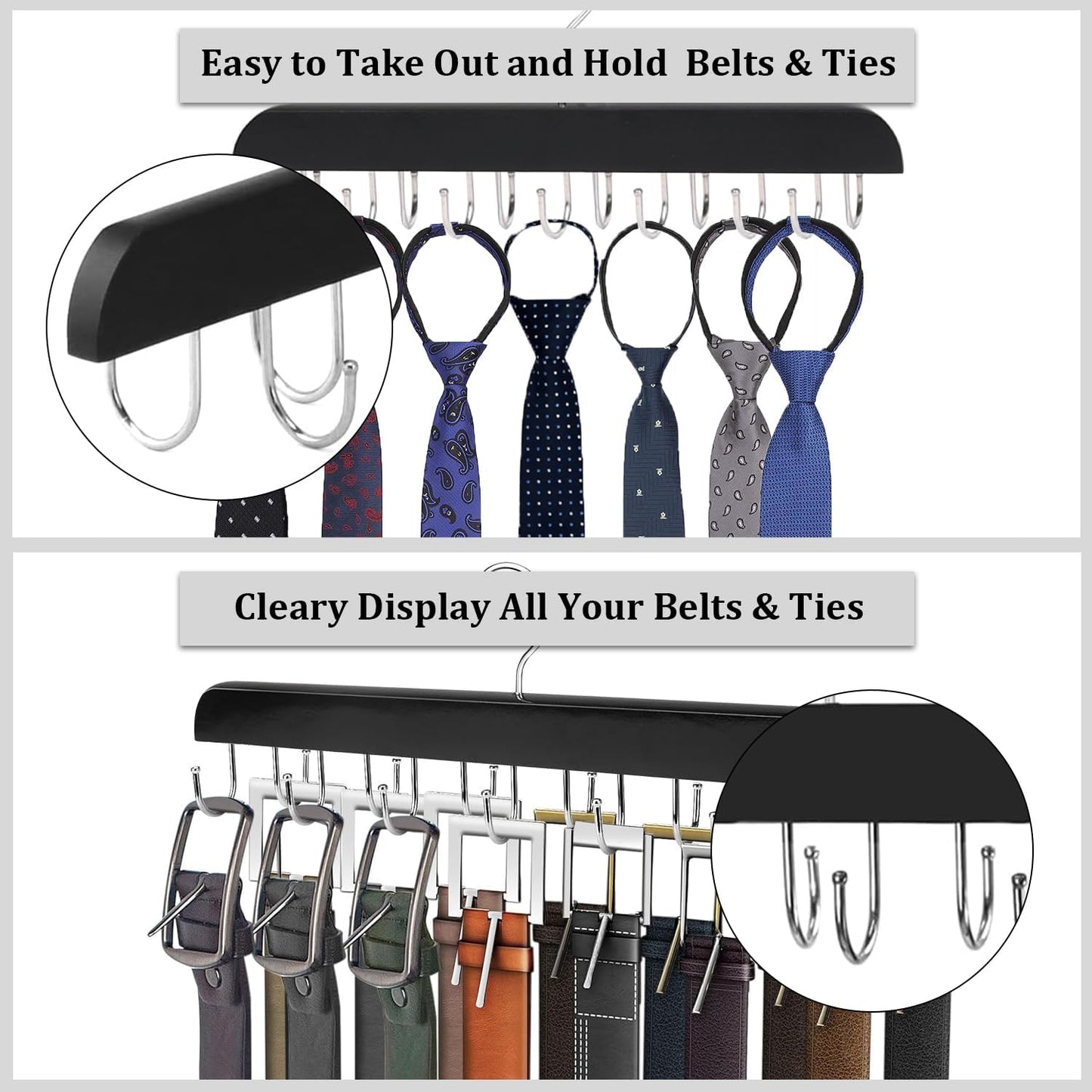 Belt Hanger Belt Organizer Tie Rack Tank Top Bra Hanger Tie Hanger Bra Organizer for Closet with 14 Hooks,Upgraded 360°Rotating,Space Saver for Underwear & Tie Storage 1pcs