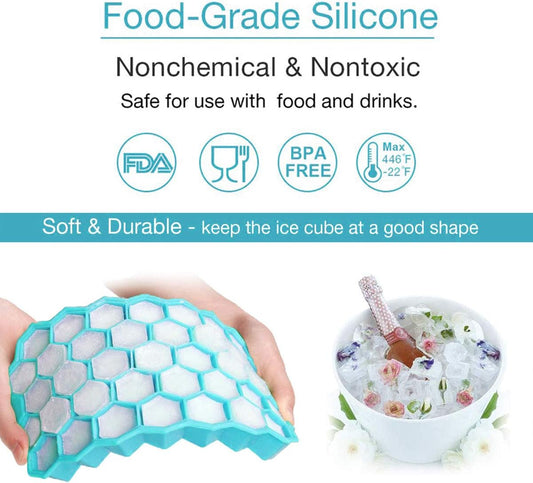 Ice Cube Tray with Lid, 2 Pack Ice Cube Trays for Freezer, Silicone Ice Cube Mold with Lid-37 Grid,Easy-Release Reusable 74 PCS Small Ice Cubes for Iced Coffee Cocktail Whisky Chocolate BPA Free