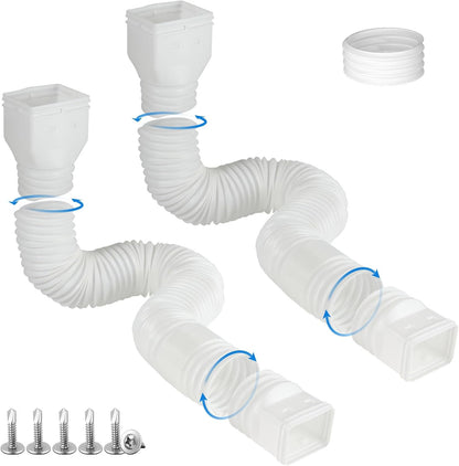 2 Pack Rain Gutter Downspout Extensions, Flexible Downspout Extender with 58"+68" Extendable Pipes for Rain Water Drainage, Durable Down Spout Drain Extension with Connector (White)