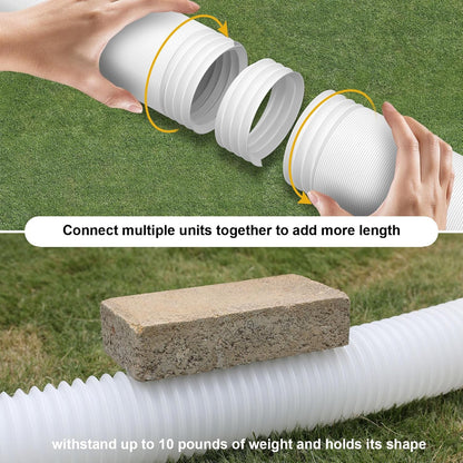 2 Pack Rain Gutter Downspout Extensions, Flexible Downspout Extender with 58"+68" Extendable Pipes for Rain Water Drainage, Durable Down Spout Drain Extension with Connector (White)