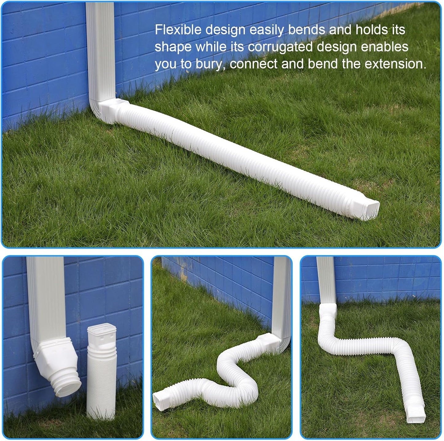 2 Pack Rain Gutter Downspout Extensions, Flexible Downspout Extender with 58"+68" Extendable Pipes for Rain Water Drainage, Durable Down Spout Drain Extension with Connector (White)