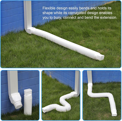 2 Pack Rain Gutter Downspout Extensions, Flexible Downspout Extender with 58"+68" Extendable Pipes for Rain Water Drainage, Durable Down Spout Drain Extension with Connector (White)
