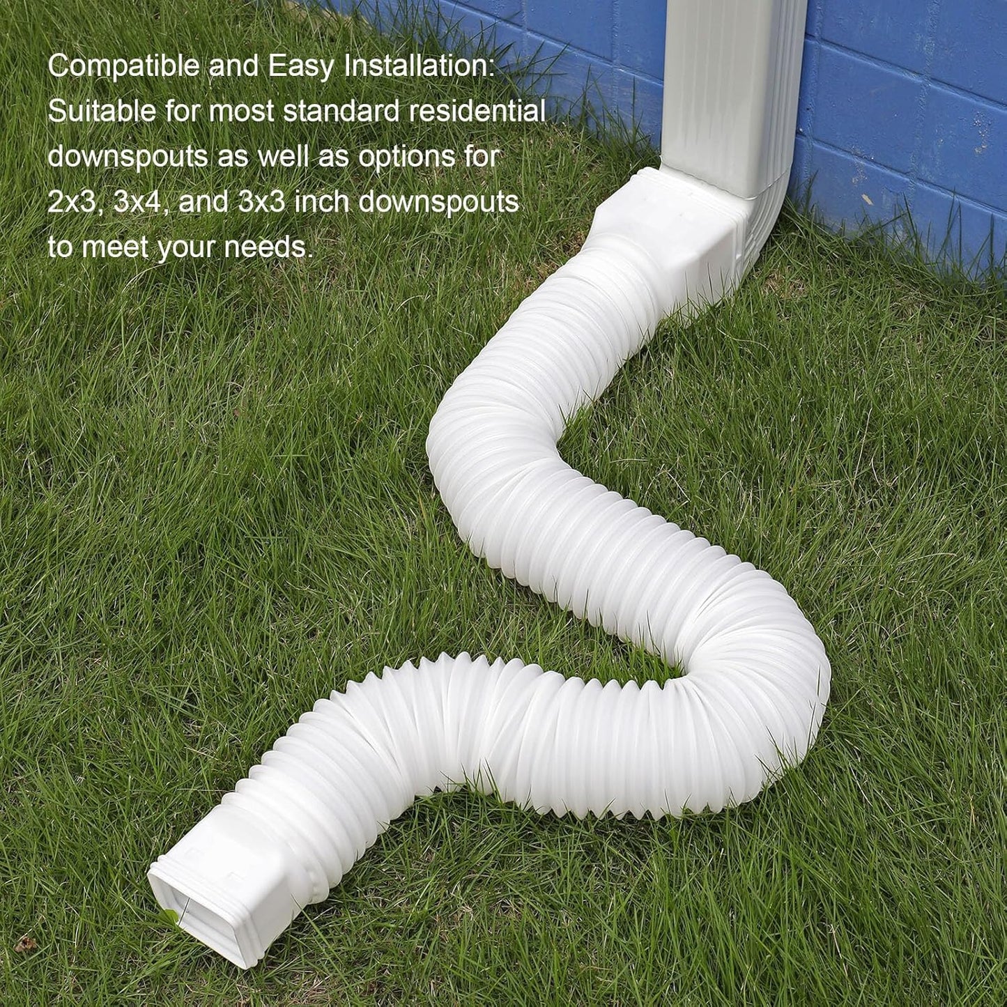 2 Pack Rain Gutter Downspout Extensions, Flexible Downspout Extender with 58"+68" Extendable Pipes for Rain Water Drainage, Durable Down Spout Drain Extension with Connector (White)