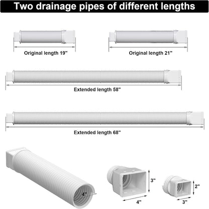 2 Pack Rain Gutter Downspout Extensions, Flexible Downspout Extender with 58"+68" Extendable Pipes for Rain Water Drainage, Durable Down Spout Drain Extension with Connector (White)
