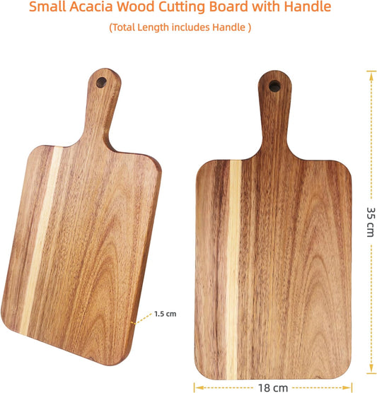 Acacia Wood Cutting Board with Handle, Wooden Cutting Boards, Chopping Board, Charcuterie Board, Serving Board for Cheese, Bread, Pizza, Vegetables & Fruits (1, 13.8''L x 7''W)
