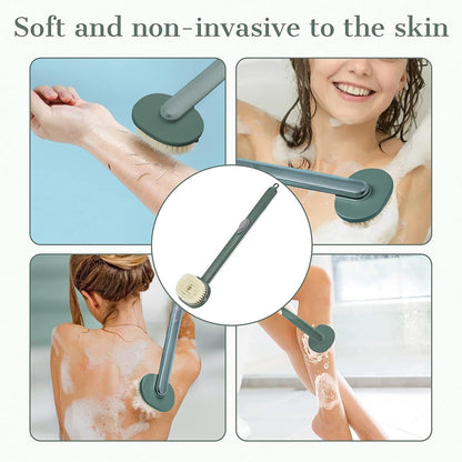 Long Handle Bath Massage Cleaning Brush with Soap Dispenser for Men Women Elderly Body Back Scrubber Storable Wash, Dispenser, (14 inch / 36 cm,Green）
