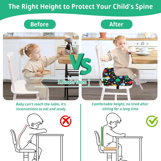 Toddler Booster Seat for Kitchen Chair, Non-slip Kids Dining Table Booster Seat with Adjustable Safer Straps, Portable Baby Eating Travel Camping Increasing Cushion