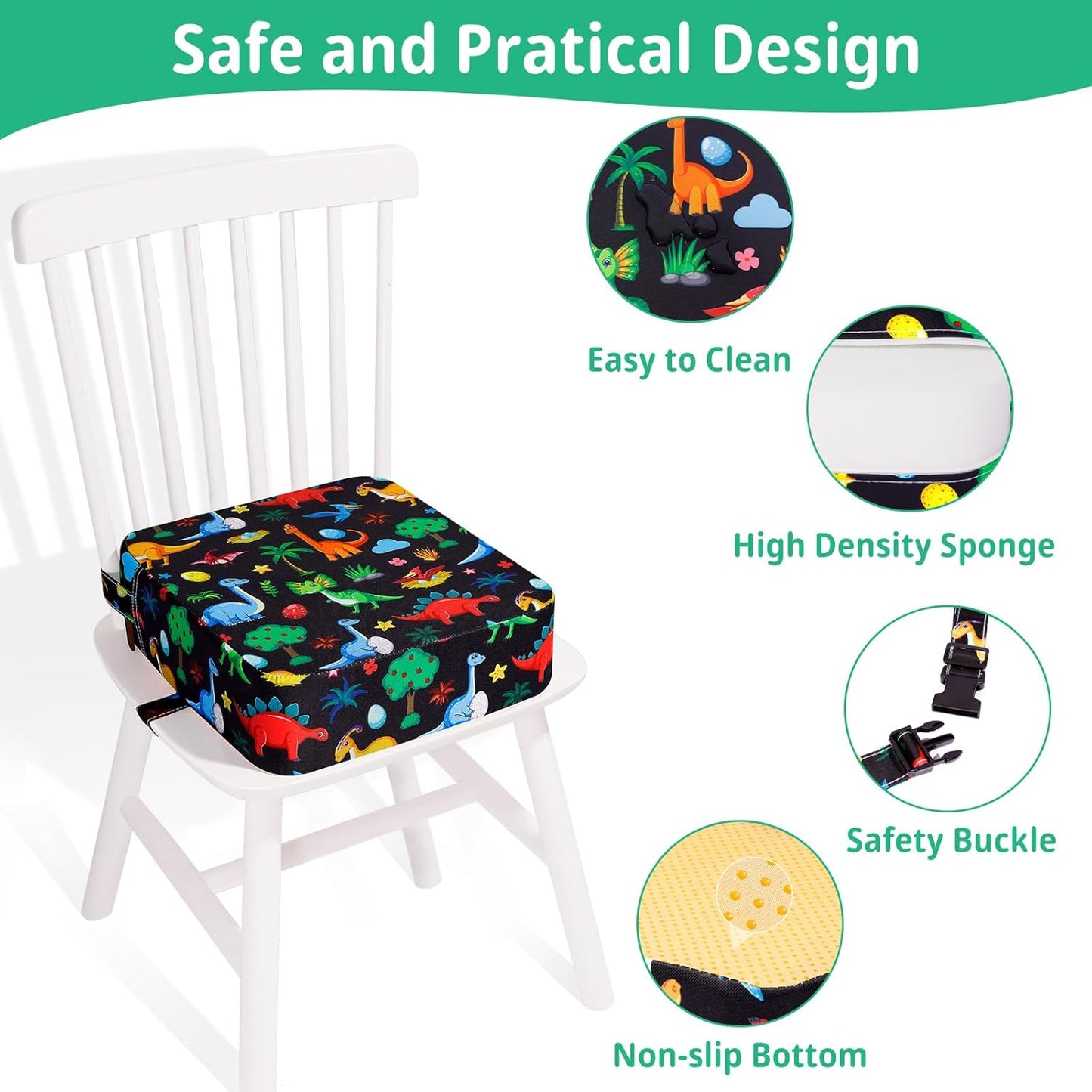 Toddler Booster Seat for Kitchen Chair, Non-slip Kids Dining Table Booster Seat with Adjustable Safer Straps, Portable Baby Eating Travel Camping Increasing Cushion