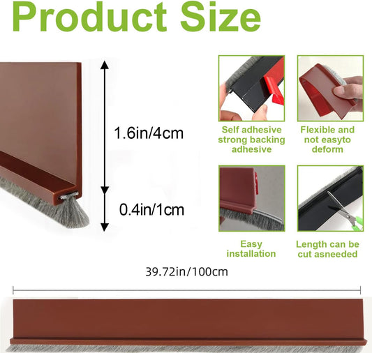 2 PCS Door Brush Bottom, Draft Stopper with Brush for Exterior Door, Bottom Seal Strip for Protection Against Bug, Dust, 2" W x 39" L, Brown
