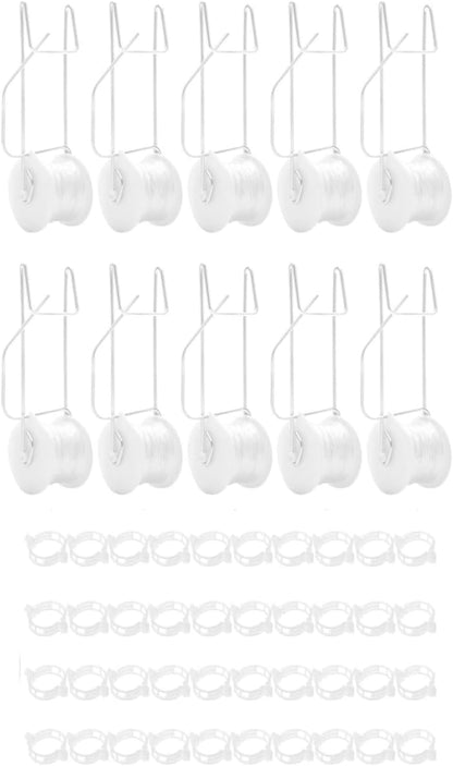 10 PCS Tomato Roller Hooks with String & 40 Clips, 49.2FT Twine Tomato Trellis Kit - Climbing Support for Tomato, Flower Vine, Greenhouse, Home Gardening (10 PCS)