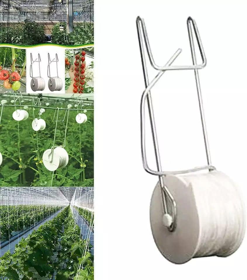 10 PCS Tomato Roller Hooks with String & 40 Clips, 49.2FT Twine Tomato Trellis Kit - Climbing Support for Tomato, Flower Vine, Greenhouse, Home Gardening (10 PCS)