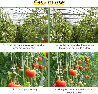 10 PCS Tomato Roller Hooks with String & 40 Clips, 49.2FT Twine Tomato Trellis Kit - Climbing Support for Tomato, Flower Vine, Greenhouse, Home Gardening (10 PCS)