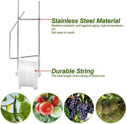 10 PCS Tomato Roller Hooks with String & 40 Clips, 49.2FT Twine Tomato Trellis Kit - Climbing Support for Tomato, Flower Vine, Greenhouse, Home Gardening (10 PCS)