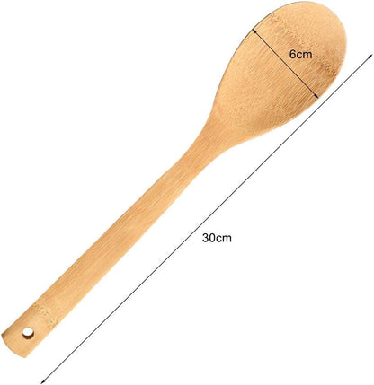 6 Piece Wooden Cooking Utensils, Natural Bamboo Nonstick Kitchen Spoons Spatula Sets for Cooking