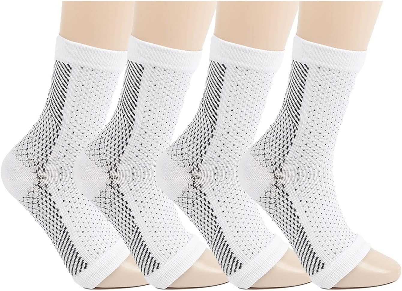 Soothrelieve Compression Socks, Anti Fatigue Compression Foot Sleeves for Men & Women, Ankle Brace Compression Sleeve, for Pain Relief and Plantar Fasciitis (S/M,White 4 Pairs)