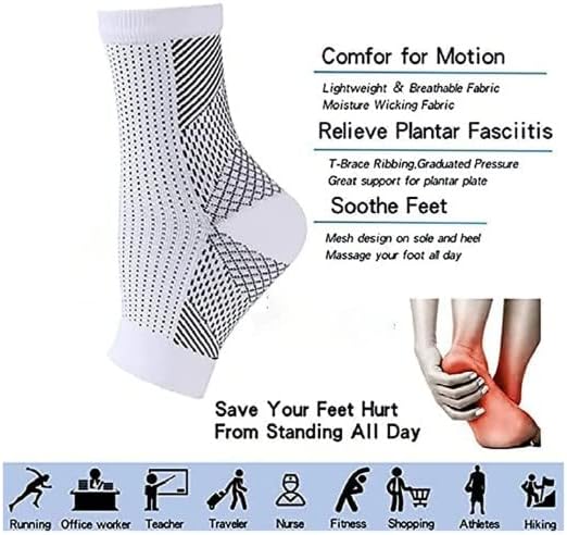 Soothrelieve Compression Socks, Anti Fatigue Compression Foot Sleeves for Men & Women, Ankle Brace Compression Sleeve, for Pain Relief and Plantar Fasciitis (S/M,White 4 Pairs)