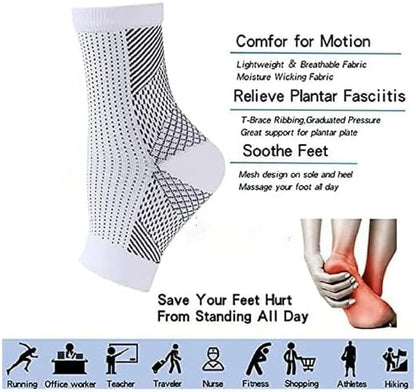 Soothrelieve Compression Socks, Anti Fatigue Compression Foot Sleeves for Men & Women, Ankle Brace Compression Sleeve, for Pain Relief and Plantar Fasciitis (S/M,White 4 Pairs)