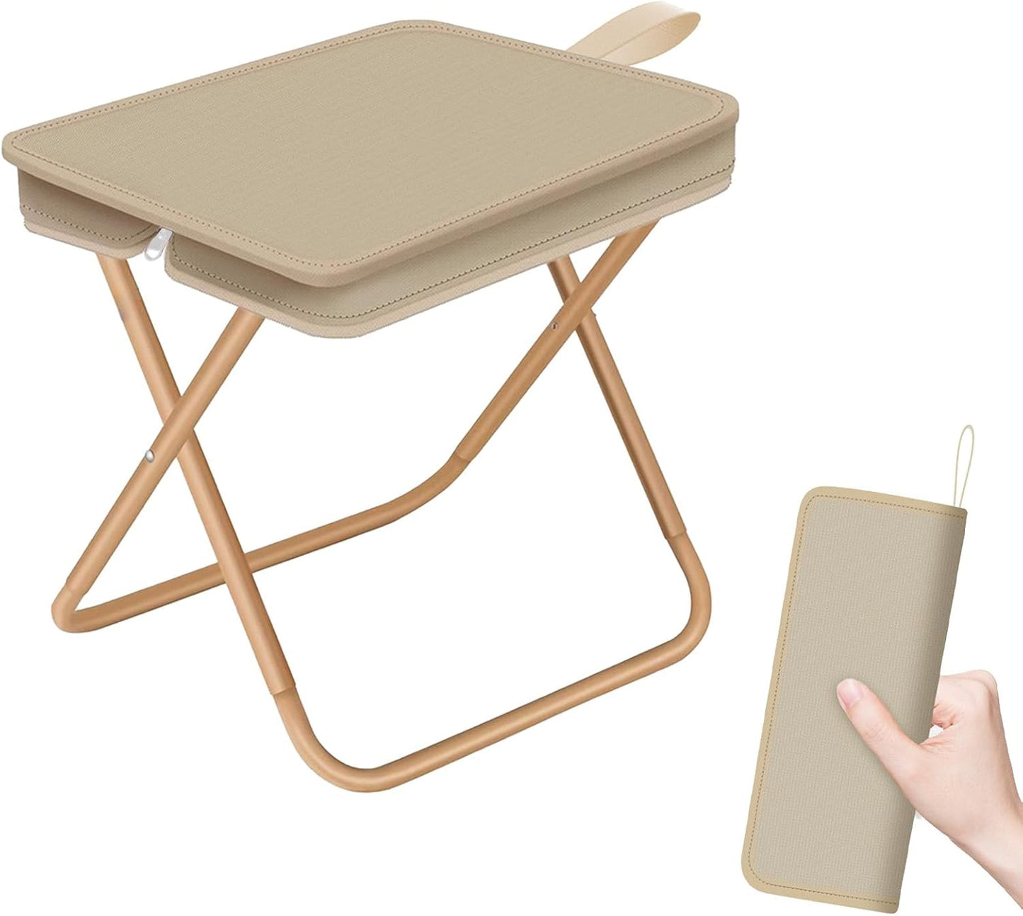 Folding Stool, Portable Camping Stool with Carry Bag, Retractable Foot Rest, Outdoor Folding Chair Stool, Ultralight Beach Fishing Chairs for Outdoors (Cream)