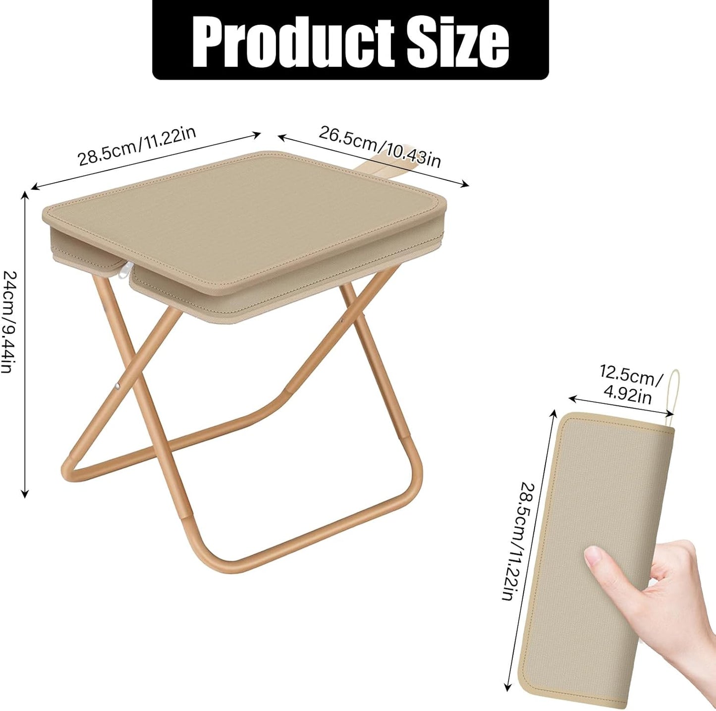 Folding Stool, Portable Camping Stool with Carry Bag, Retractable Foot Rest, Outdoor Folding Chair Stool, Ultralight Beach Fishing Chairs for Outdoors (Cream)