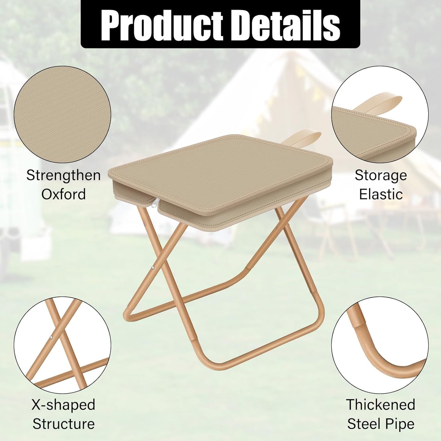 Folding Stool, Portable Camping Stool with Carry Bag, Retractable Foot Rest, Outdoor Folding Chair Stool, Ultralight Beach Fishing Chairs for Outdoors (Cream)