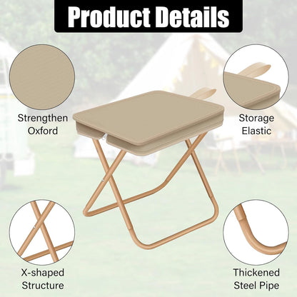 Folding Stool, Portable Camping Stool with Carry Bag, Retractable Foot Rest, Outdoor Folding Chair Stool, Ultralight Beach Fishing Chairs for Outdoors (Cream)