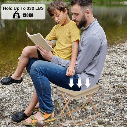 Folding Stool, Portable Camping Stool with Carry Bag, Retractable Foot Rest, Outdoor Folding Chair Stool, Ultralight Beach Fishing Chairs for Outdoors (Cream)