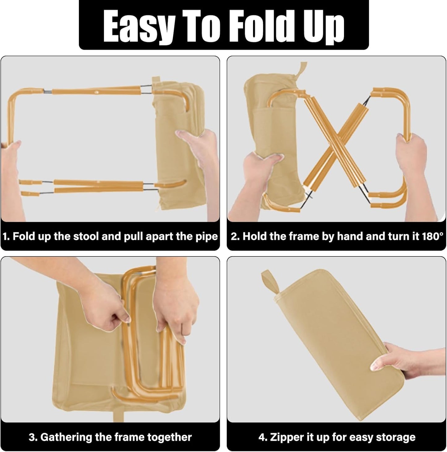Folding Stool, Portable Camping Stool with Carry Bag, Retractable Foot Rest, Outdoor Folding Chair Stool, Ultralight Beach Fishing Chairs for Outdoors (Cream)