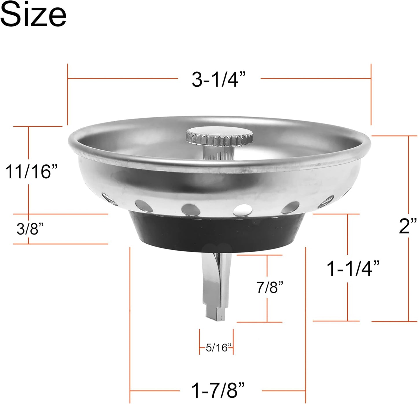 2 Pack - Kitchen Sink Strainer and Stopper Combo Basket Replacement for Standard 3-1/2 inch Drain, Stainless Steel Basket with Plastic Knob, Rubber Stopper Bottom -