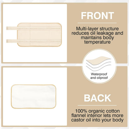 Castor Oil Pack, Adjustable Reusable for Liver Detox, Castor Oil Pack Wrap for Stomach Less Mess, Elastic Strap Bamboo Cotton Machine Washable Anti Leak 1pcs