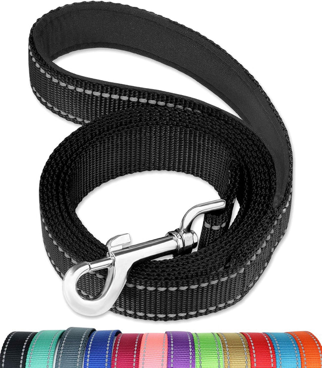 6FT Reflective Dog Leash with Soft Padded Handle for Training,Walking Lead for Large & Medium Dog,1 Inch Wide,Black Hover Image